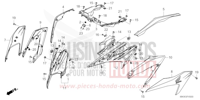 CARENAGE MILIEU de NC750X "Méca" MAT BALLISTIC BLACK METALLIC (NHA86) de 2023
